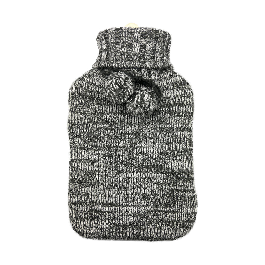 Hot Water Bottle & Cover - Charcoal Marle Pom Pom - The Grain Shop